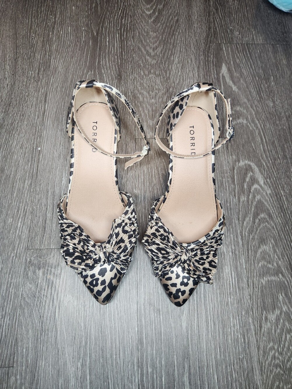 torrid Beige and Black Leopard Pointed-Toe Ankle Strap 3 inch Heel
